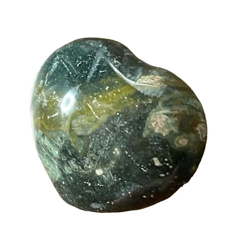Ocean Jasper heart palm stone crystal natural green druzy moss agate agatized
